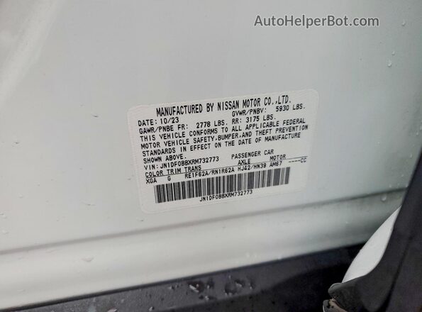 JN1DF0BBXRM732773 2024 NISSAN ARIYA White Vista de la etiqueta del VIN