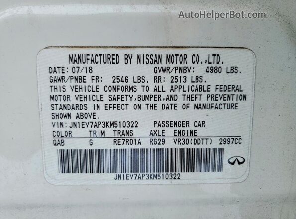 JN1EV7AP3KM510322 2019 INFINITI Q50 White Widok komory silnika