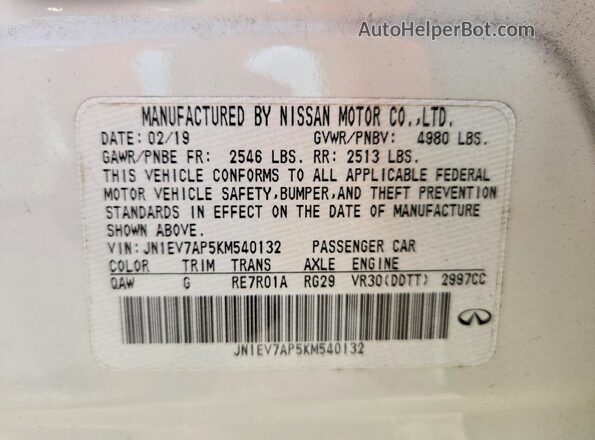 JN1EV7AP5KM540132 2019 INFINITI Q50 Белый Вид наклейки с VIN-кодом
