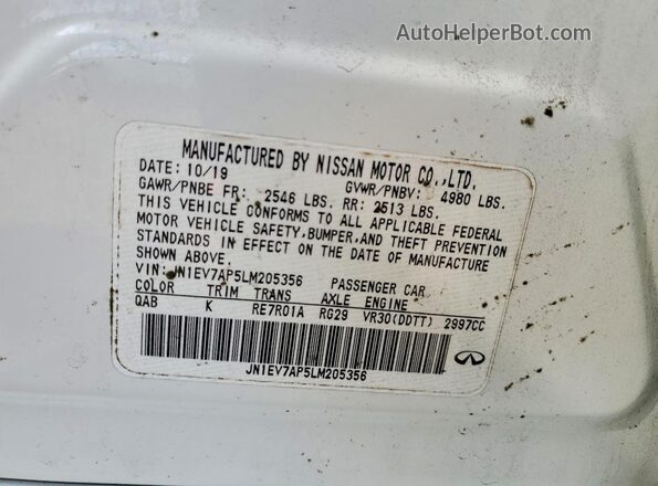 JN1EV7AP5LM205356 2020 INFINITI Q50 White Widok komory silnika