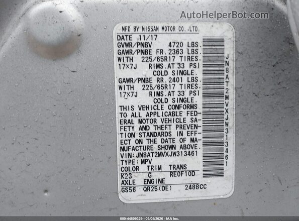 JN8AT2MVXJW313461 2018 NISSAN ROGUE Черный Вид подкапотного пространства