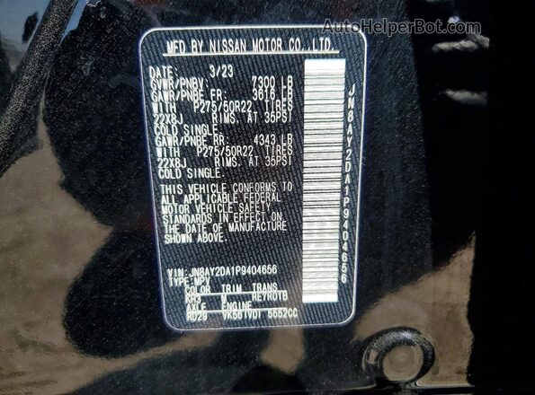 JN8AY2DA1P9404656 2023 NISSAN ARMADA Black Widok naklejki z numerem VIN