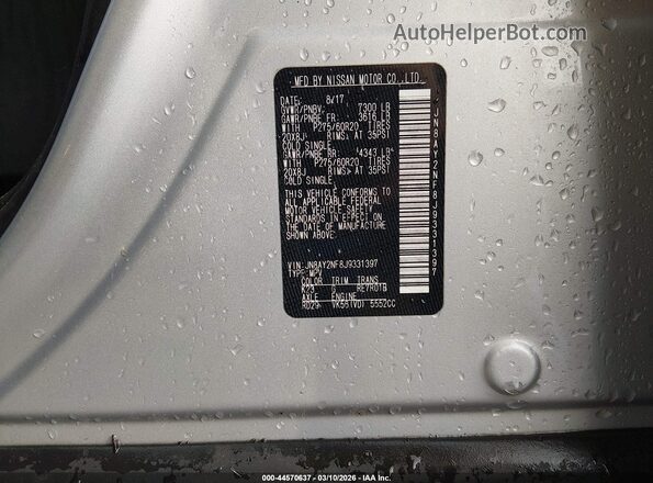 JN8AY2NF8J9331397 2018 NISSAN ARMADA Silver Вид підкапотного простору