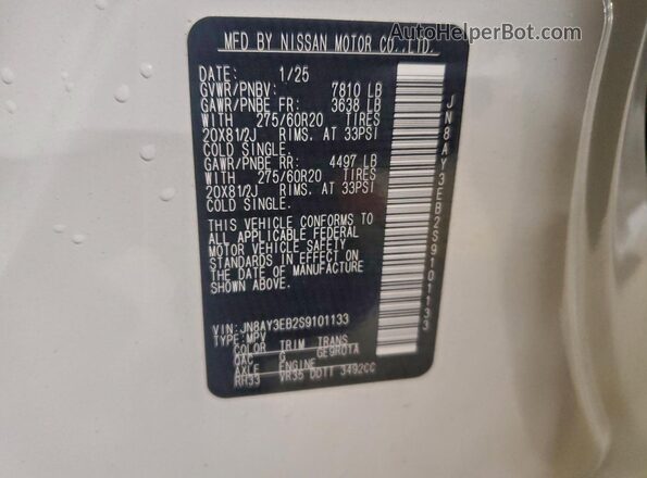 JN8AY3EB2S9101133 2025 NISSAN ARMADA White 360 interior view