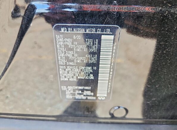 JN8AZ2AF9M9716622 2021 INFINITI QX80 Черный Вид наклейки с VIN-кодом