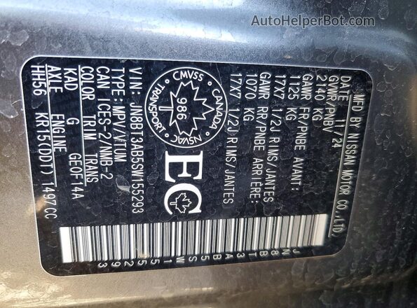 JN8BT3AB5SW155293 2025 NISSAN ROGUE Gray Vista de la etiqueta del VIN