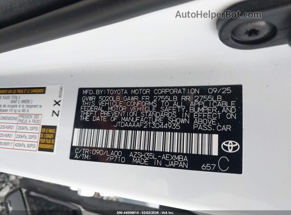 JTDAAAAF2T3044935 2026 TOYOTA LIMITED White ძრავის განყოფილების ხედი