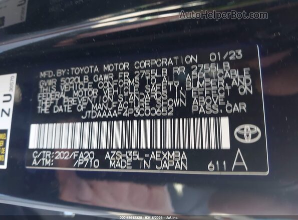 JTDAAAAF4P3000652 2023 TOYOTA LE Black ძრავის განყოფილების ხედი