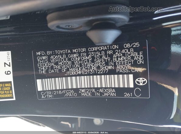 JTDBCMFE2T3112277 2026 TOYOTA LL Black Widok komory silnika