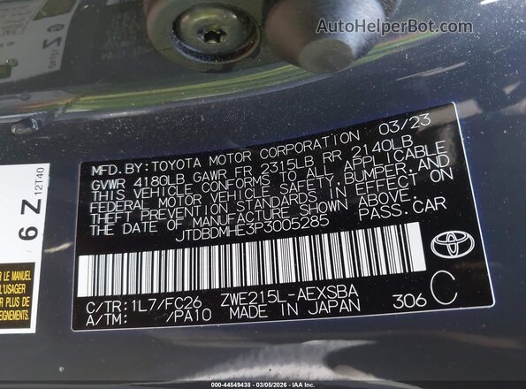 JTDBDMHE3P3005285 2023 TOYOTA LL Gray Вид підкапотного простору