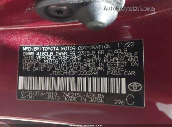 JTDBDMHE3PJ000244 2023 TOYOTA LL Red Widok komory silnika