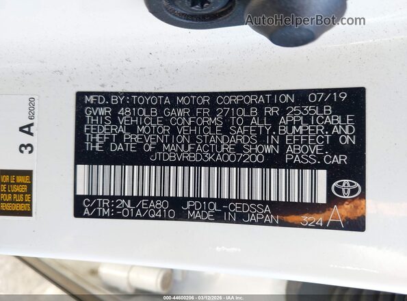 JTDBVRBD3KA007200 2019 TOYOTA MIRAI White ძრავის განყოფილების ხედი