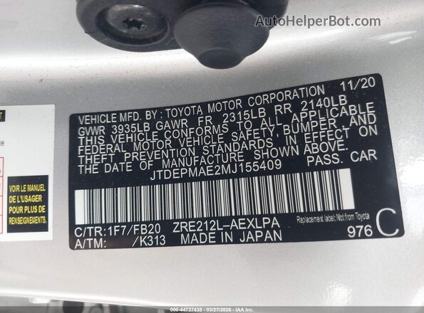 JTDEPMAE2MJ155409 2021 TOYOTA LL Silver ძრავის განყოფილების ხედი