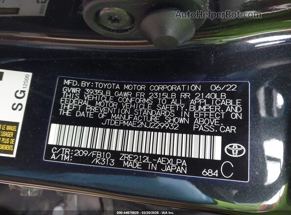 JTDEPMAE2NJ229932 2022 TOYOTA LL Черный Вид подкапотного пространства