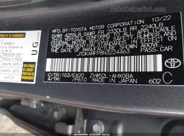 JTDKAMFP8N3224463 2022 TOYOTA LIMITED Серебряный Вид подкапотного пространства