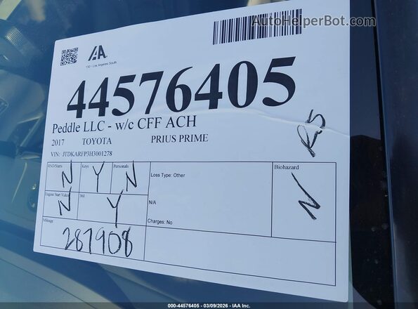 JTDKARFP3H3001278 2017 TOYOTA PRIUS PRIME Серебряный 