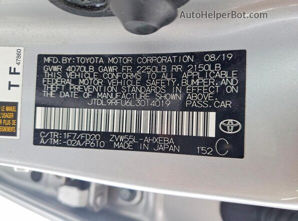 JTDL9RFU6L3014019 2020 TOYOTA LE Silver Vista del compartimento del motor