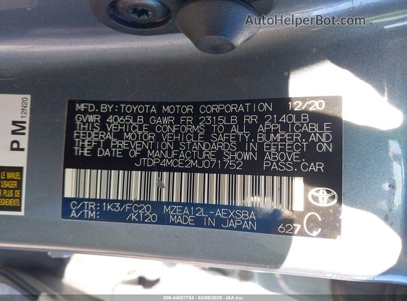 JTDP4MCE2MJ071752 2021 TOYOTA LL Gray ძრავის განყოფილების ხედი