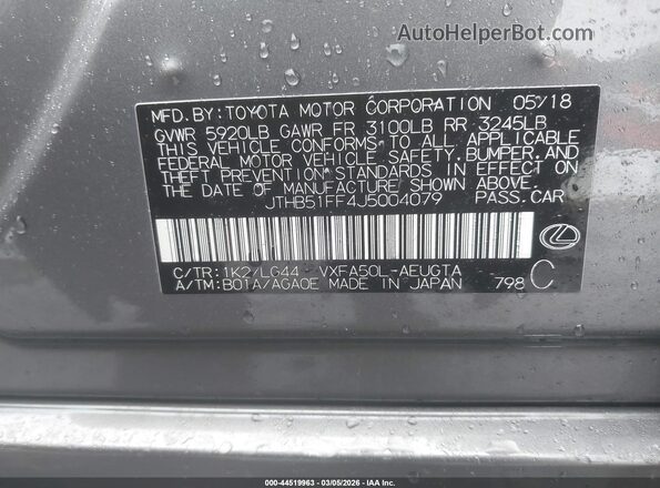 JTHB51FF4J5004079 2018 LEXUS LS 500 Серый Вид подкапотного пространства