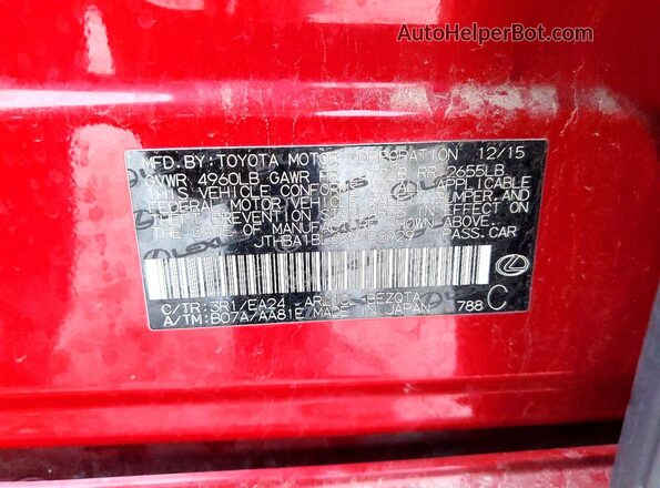 JTHBA1BL6GA000929 2016 LEXUS GS Красный Вид наклейки с VIN-кодом
