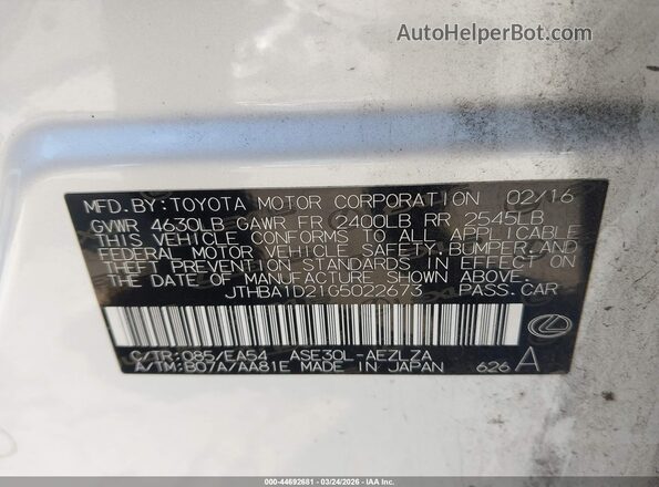 JTHBA1D21G5022673 2016 LEXUS IS 200T Белый Вид подкапотного пространства