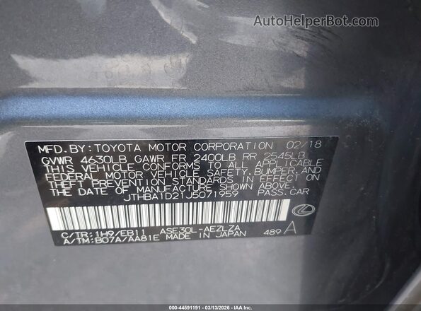JTHBA1D21J5071959 2018 LEXUS IS 300 Серый Вид подкапотного пространства
