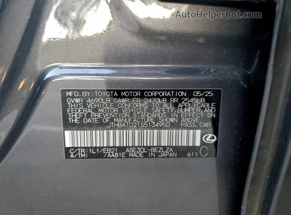 JTHBA1D21S5134950 2025 LEXUS IS Gray Вид підкапотного простору