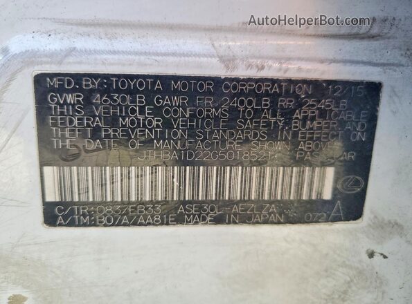 JTHBA1D22G5018521 2016 LEXUS IS Белый Вид наклейки с VIN-кодом