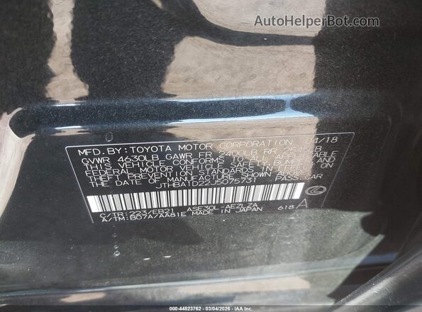 JTHBA1D22J5075731 2018 LEXUS IS 300 Черный Вид подкапотного пространства