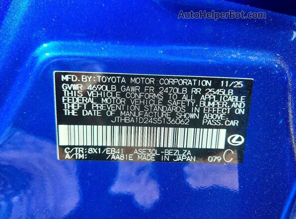 JTHBA1D24S5136062 2025 LEXUS IS Синий Вид подкапотного пространства
