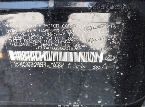 JTHBA1D25G5018965 2016 LEXUS IS 200T Black Vista del compartimento del motor