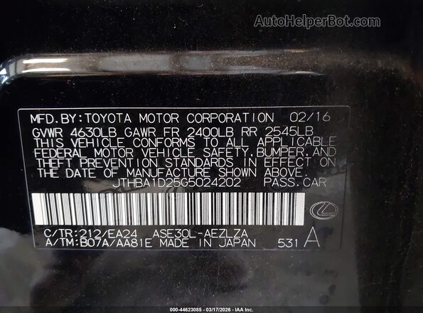 JTHBA1D25G5024202 2016 LEXUS IS 200T Black Вид підкапотного простору