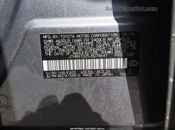 JTHBA1D25J5078641 2018 LEXUS IS 300 Gray ძრავის განყოფილების ხედი