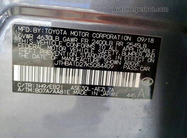 JTHBA1D27K5084409 2019 LEXUS IS Серый Вид подкапотного пространства
