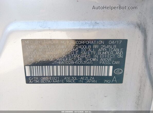JTHBA1D28H5053565 2017 LEXUS IS 200T Белый Вид подкапотного пространства