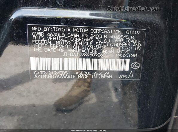 JTHBA1D28K5092602 2019 LEXUS IS 300 Black Widok komory silnika