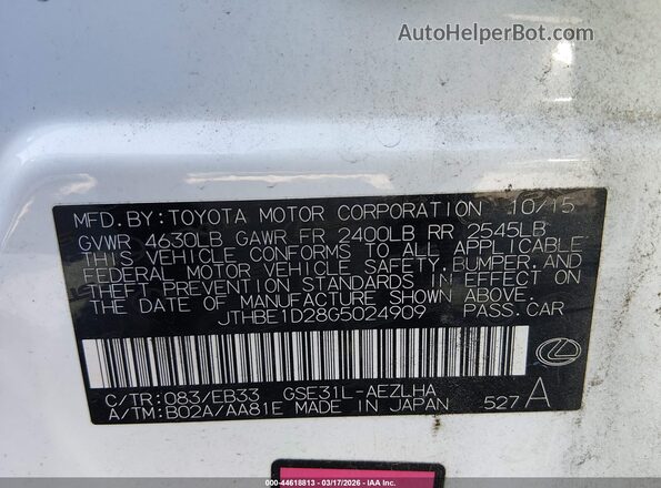 JTHBE1D28G5024909 2016 LEXUS IS 350 Белый Вид подкапотного пространства