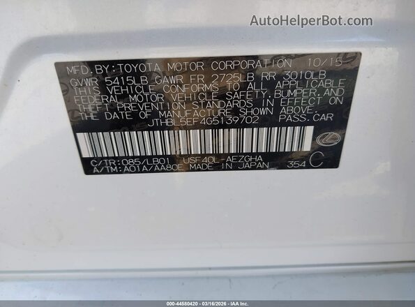 JTHBL5EF4G5139702 2016 LEXUS LS 460 Белый Вид подкапотного пространства