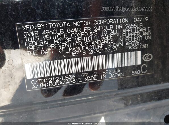 JTHBZ1BL2KA018720 2019 LEXUS GS 350 Black Widok komory silnika