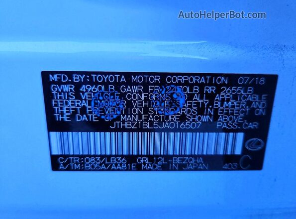 JTHBZ1BL5JA016507 2018 LEXUS GS Белый Вид подкапотного пространства