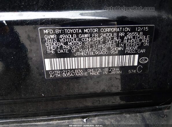 JTHBZ1BL9GA001954 2016 LEXUS GS 350 Черный Вид подкапотного пространства