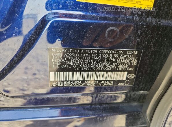 JTHC5LFF5J5002244 2018 LEXUS LS Синий Вид подкапотного пространства