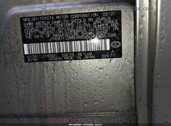JTHC81F22M5045565 2021 LEXUS IS 300 Silver ძრავის განყოფილების ხედი