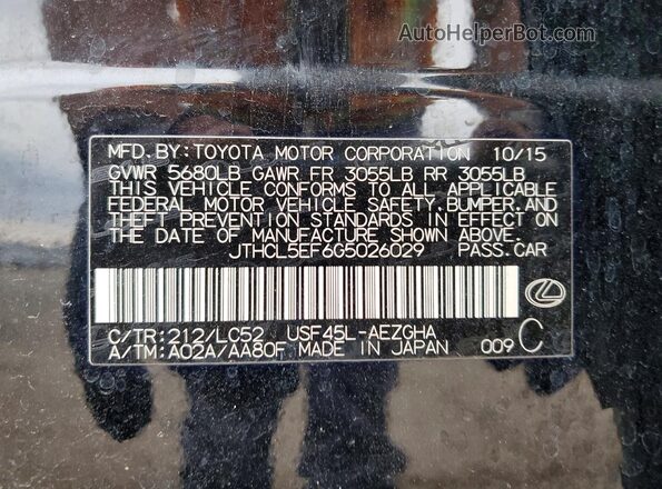 JTHCL5EF6G5026029 2016 LEXUS LS Черный Вид наклейки с VIN-кодом