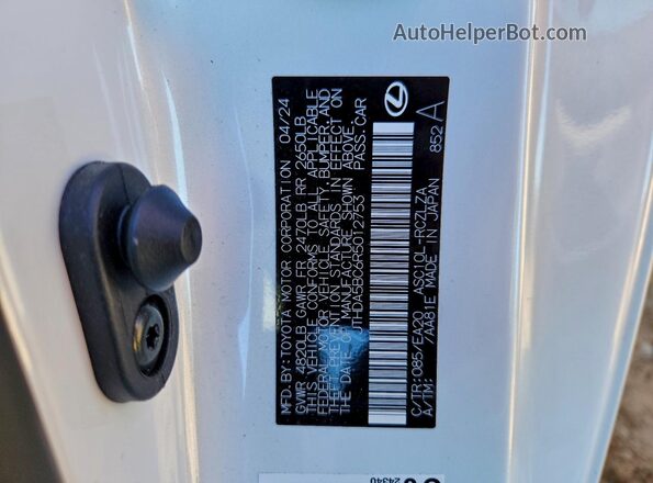 JTHDA5BC6R5012753 2024 LEXUS RC White VIN կոդի պիտակի տեսք