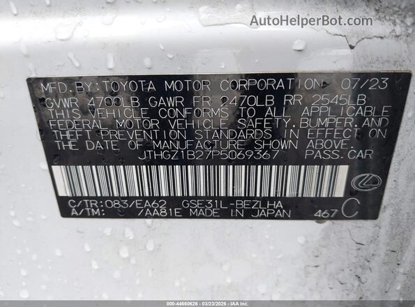 JTHGZ1B27P5069367 2023 LEXUS IS 350 White Widok komory silnika