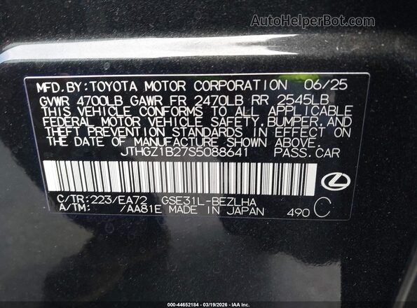 JTHGZ1B27S5088641 2025 LEXUS IS 350 Черный Вид подкапотного пространства