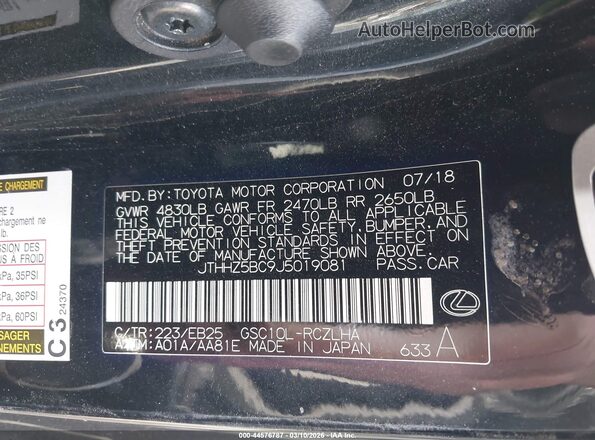 JTHHZ5BC9J5019081 2018 LEXUS RC 350 Black Вид підкапотного простору