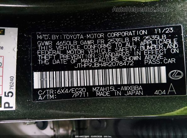 JTHP9JBH4R2078472 2024 LEXUS UX 250H Black Engine compartment view