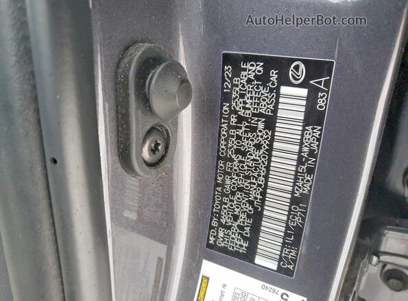 JTHP9JBH6R2079932 2024 LEXUS UX Gray Vista de la etiqueta del VIN
